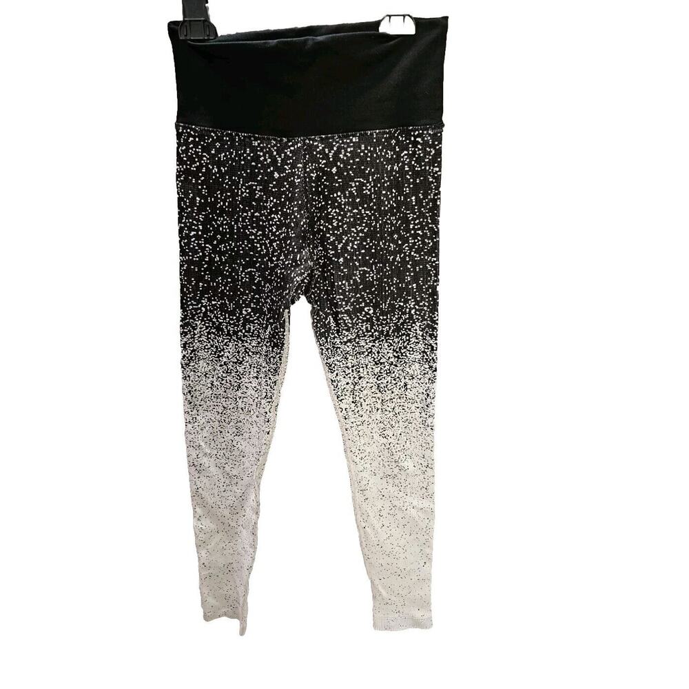 ATHLETA Black & White FLURRY BASE LAYER OMBRE TIGHT Ribbed High-Rise Leggings XS